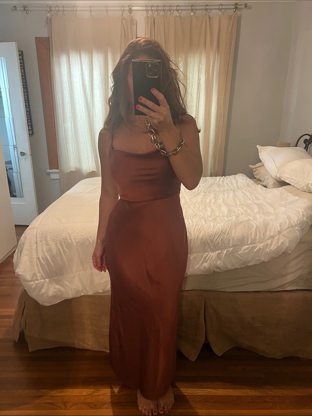 BHLDN Women's Satin Slip Dress in Rust